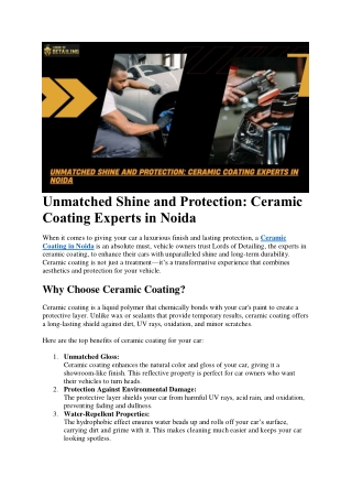 Unmatched Shine and Protection: Ceramic Coating Experts in Noida