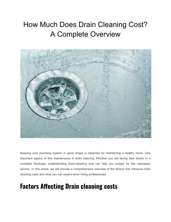 how much does drain cleaning cost a complete