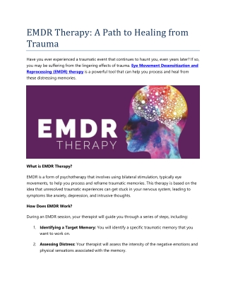 EMDR Therapy: A Path to Healing from Trauma