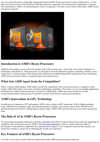 Exploring the Innovative Technologies of AMD's Ryzen Processors