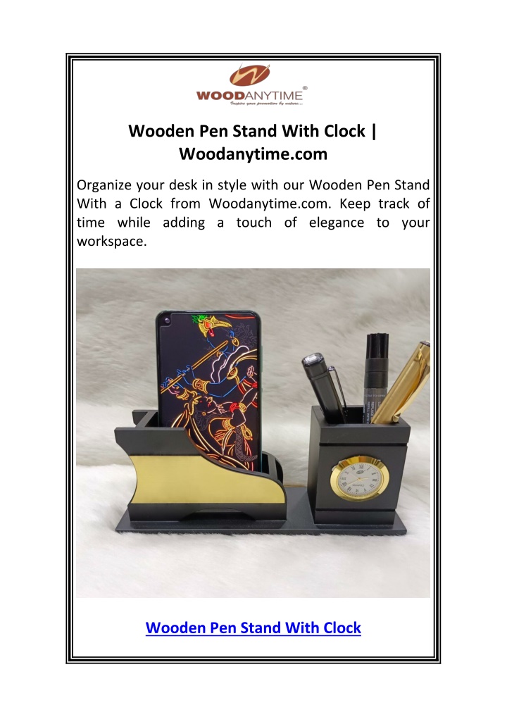 wooden pen stand with clock woodanytime com