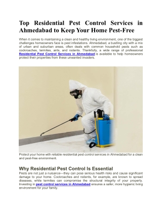 Top Residential Pest Control Services in Ahmedabad to Keep Your Home Pest-Free
