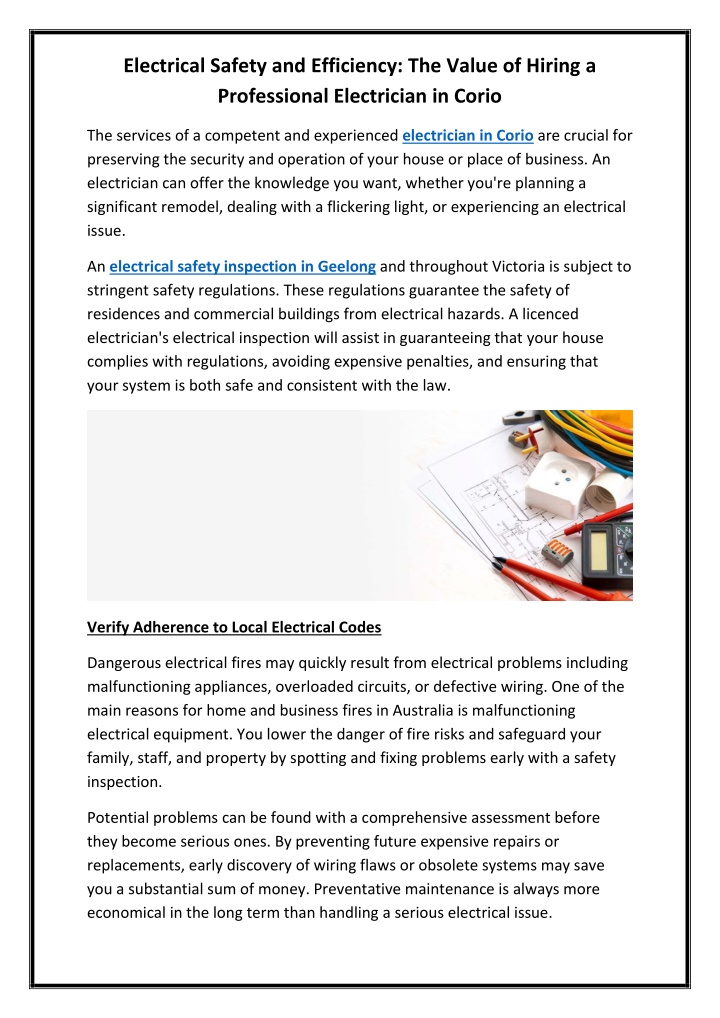 electrical safety and efficiency the value