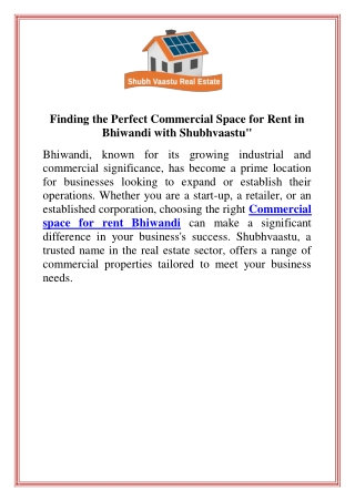 Finding the Perfect Commercial Space for Rent in Bhiwandi with Shubhvaastu