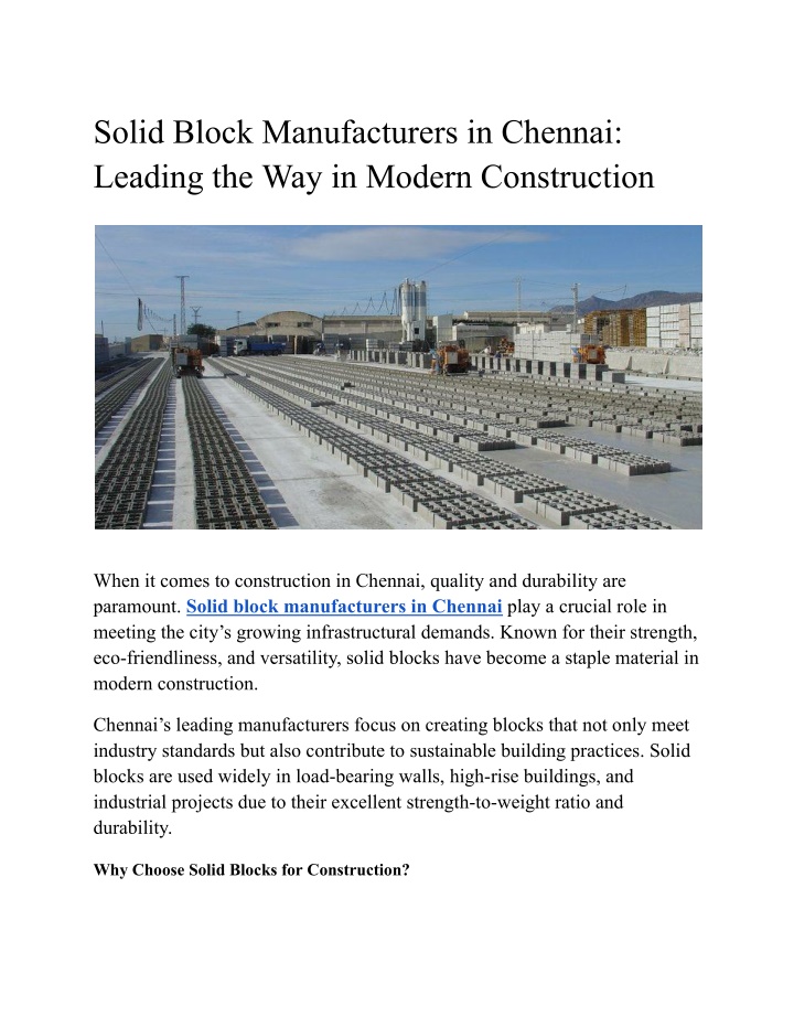 solid block manufacturers in chennai leading