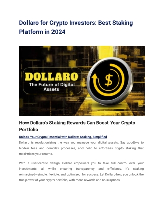 Dollaro for Crypto Investors_ Best Staking Platform in 2024