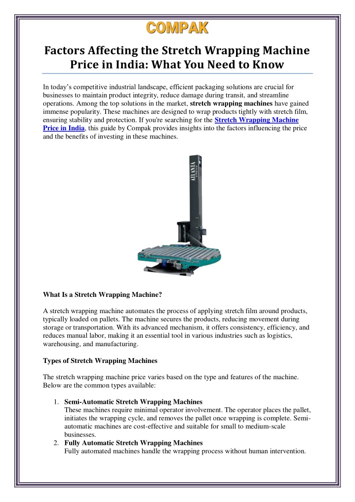 factors affecting the stretch wrapping machine