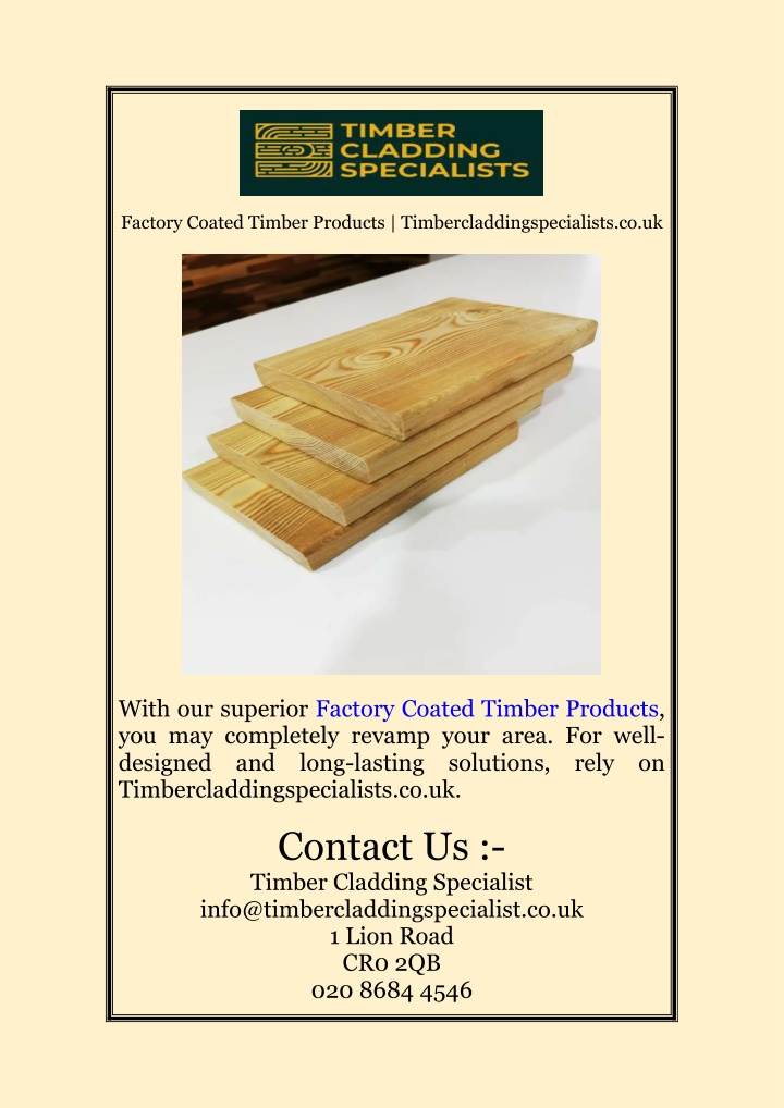 factory coated timber products