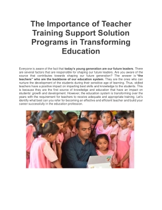 The Importance of Teacher Training