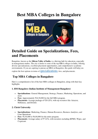 Best MBA Colleges in Bangalore