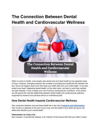 The Connection Between Dental Health and Cardiovascular Wellness