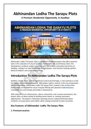 Abhinandan Lodha The Sarayu Plots - A Premium Residential Opportunity In Ayodhya