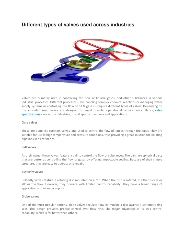 different types of valves used across industries