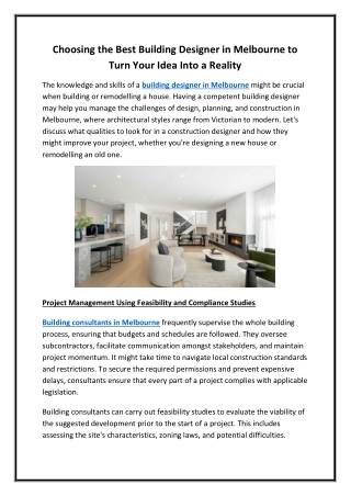 Choosing the Best Building Designer in Melbourne to Turn Your Idea Into a Reality