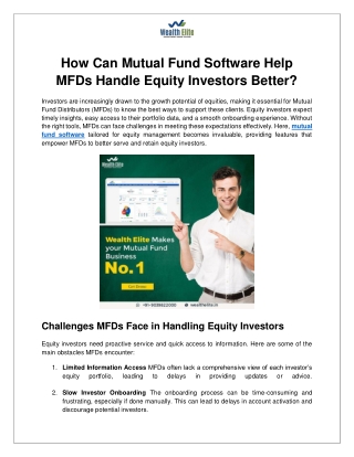 How Can Mutual Fund Software Help MFDs Handle Equity Investors Better