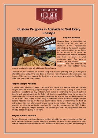 Custom Pergolas in Adelaide to Suit Every Lifestyle