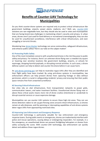 Benefits of Counter-UAV Technology for Municipalities
