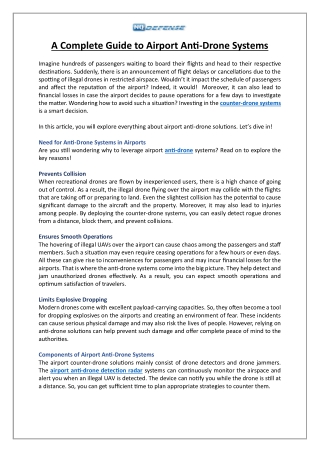 A Complete Guide to Airport Anti-Drone Systems