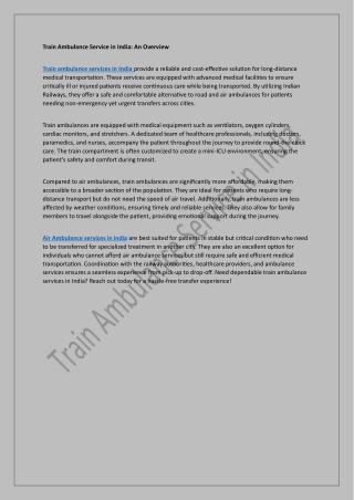 train ambulance service in india an overview