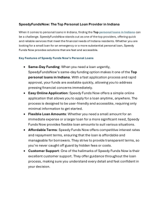SpeedyFundsNow The Top Personal Loan Provider in Indiana