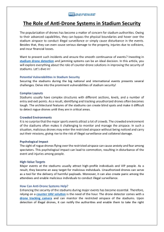 The Role of Anti-Drone Systems in Stadium Security