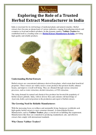 Herbal Extract Manufacturer in India by Vaibhav Traders