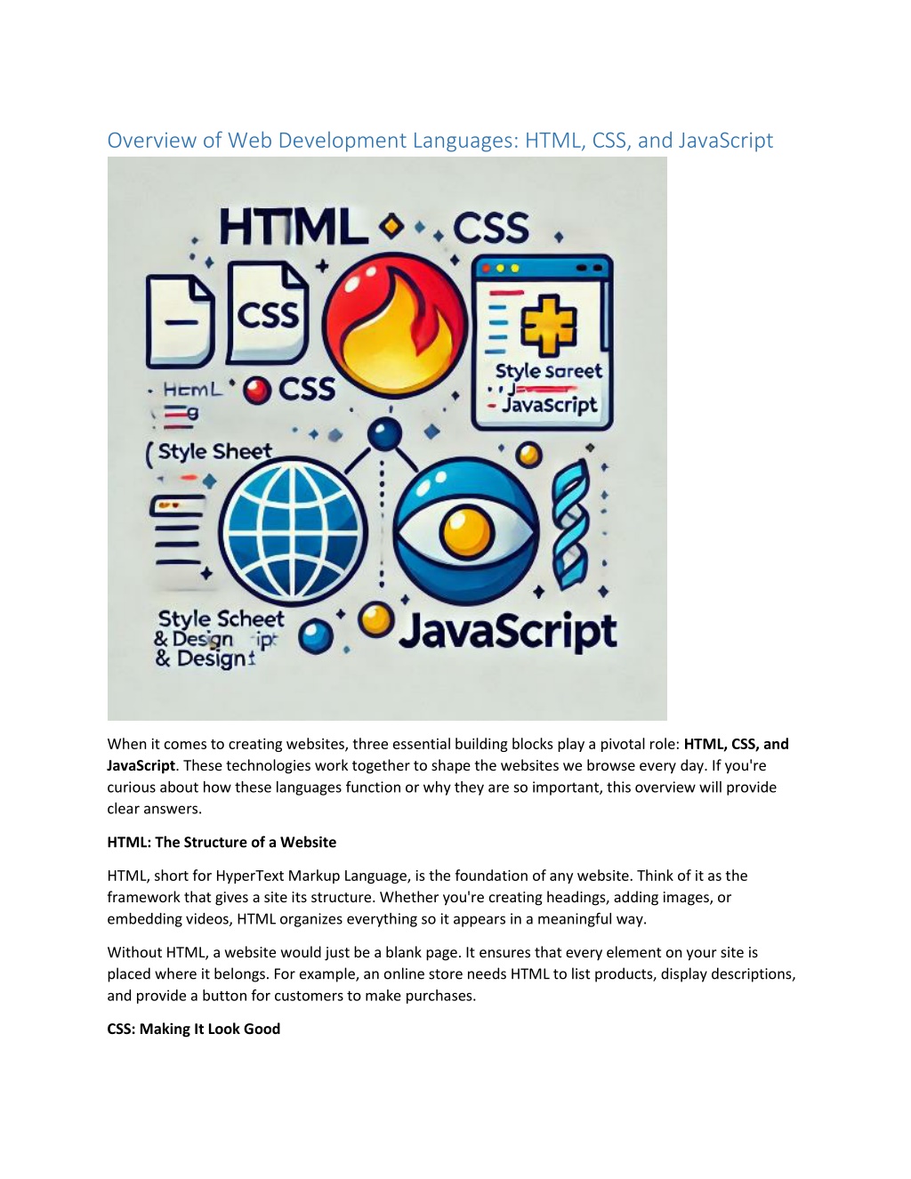 PPT - Overview of Web Development Languages HTML, CSS, and JavaScript ...