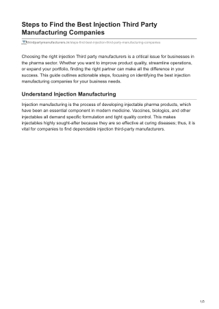 Steps to Find the Best Injection Third Party Manufacturing Companies