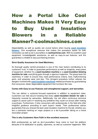 How a Portal Like Cool Machines Makes It Very Easy to Buy Used Insulation Blowers in a Reliable Manner-coolmachines.com