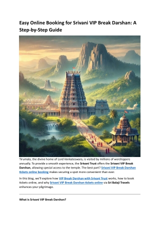 easy online booking for srivani vip break darshan
