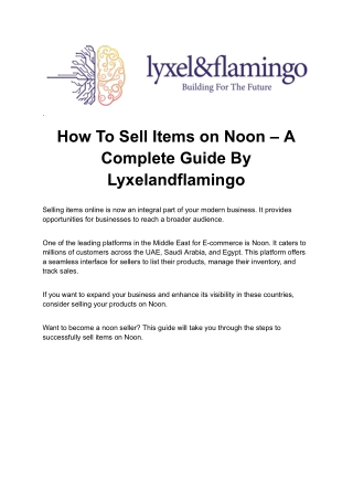 How to Sell on Noon A Step-by-Step Guide By Lyxel&Flamingo