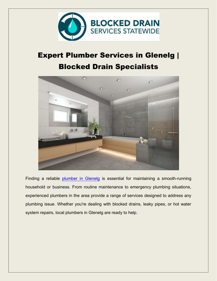 expert plumber services in glenelg blocked drain