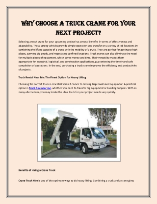 Why Choose a Truck Crane for Your Next Project