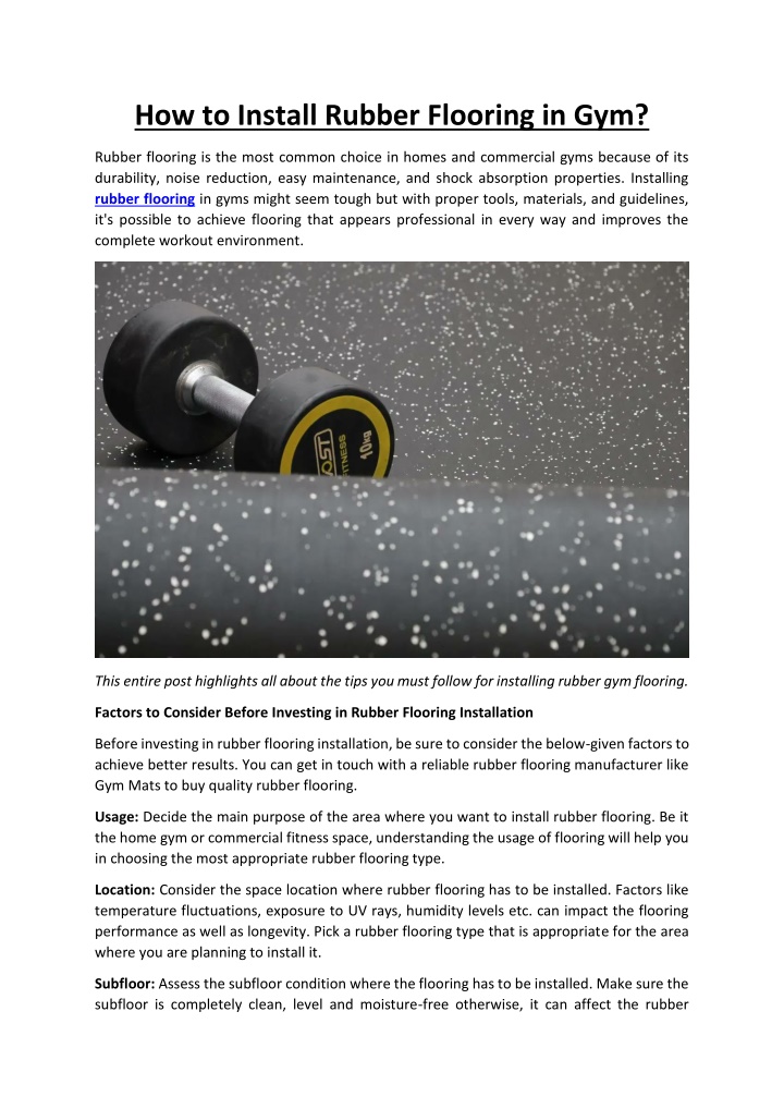 how to install rubber flooring in gym