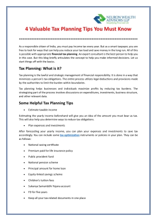 Top Tips for Valueable Tax Planning