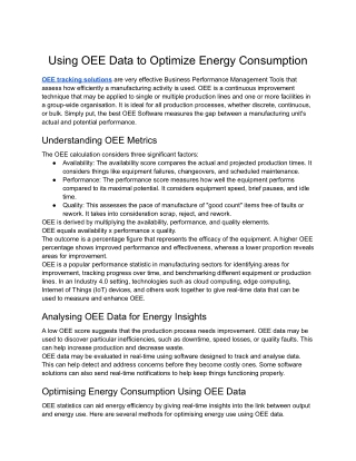 Prescient- Using OEE Data to Optimize Energy Consumption