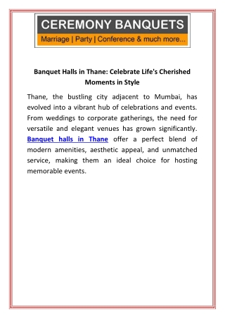 Banquet Halls in Thane Celebrate Life's Cherished Moments in Style