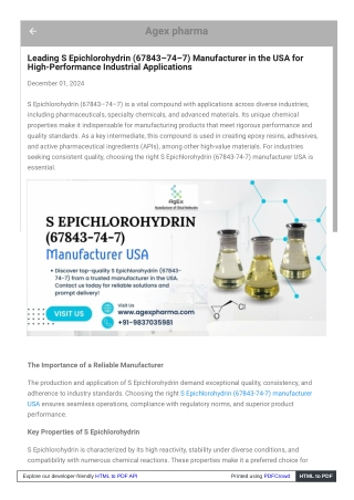 Top S Epichlorohydrin (67843-74-7) Manufacturer USA: Trusted for Supply