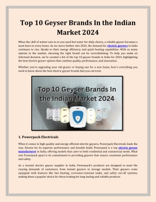 Top 10 Geyser Brands In the Indian Market 2024