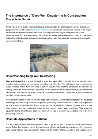 the importance of deep well dewatering