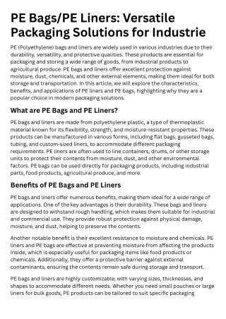 PE BagsPE Liners Versatile Packaging Solutions for Industrie