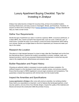 KS Group- Luxury Apartment Buying Checklist_ Tips for Investing in Zirakpur