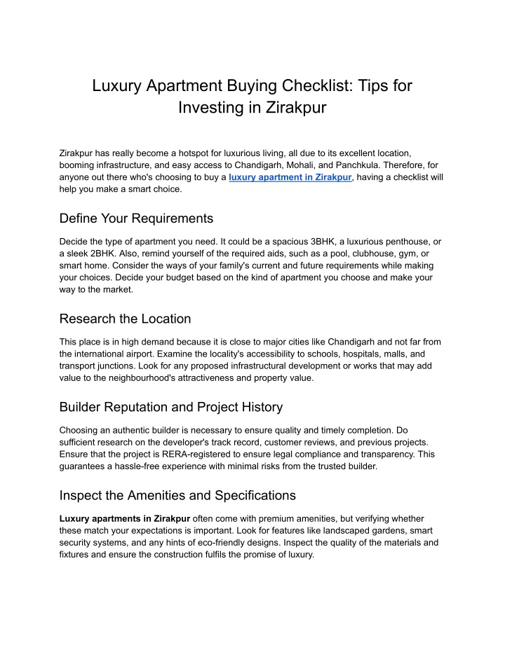 luxury apartment buying checklist tips