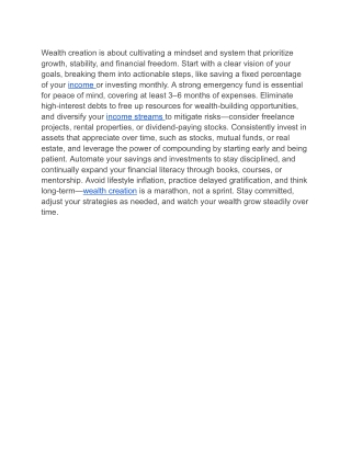 WEALTH CREATION TIPS