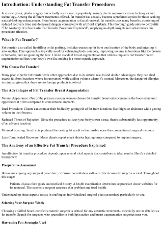introduction understanding fat transfer procedures