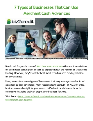 7 Types of Businesses That Can Use Merchant Cash Advances