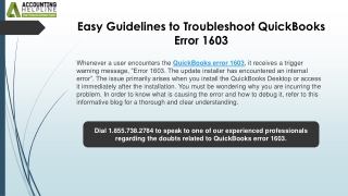 easy guidelines to troubleshoot quickbooks error 1603