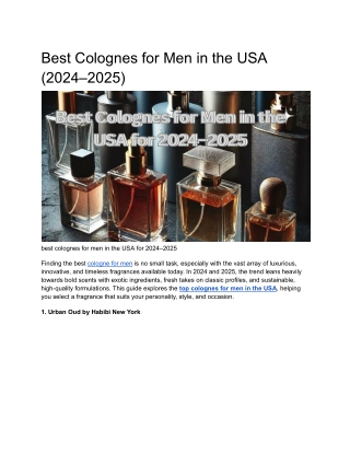 Best Ten Colognes for Men in the USA 2024 | 2025