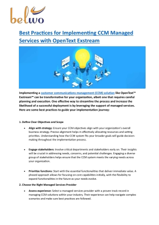 Best Practices for Implementing CCM Managed Services with OpenText Exstream