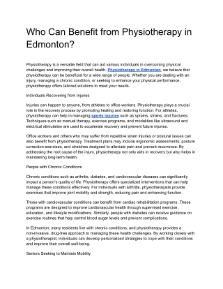 Who Can Benefit from Physiotherapy in Edmonton